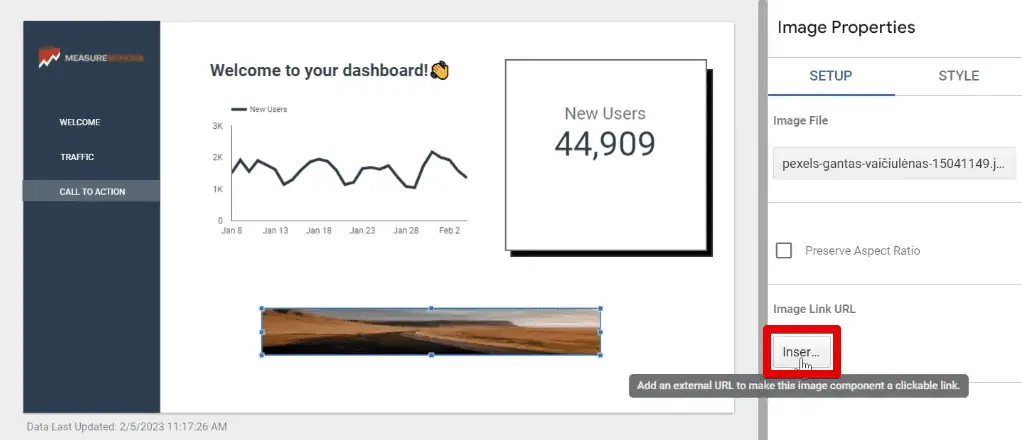 Inserting an image link URL