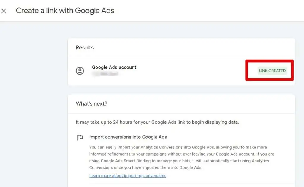 Link created confirmation
