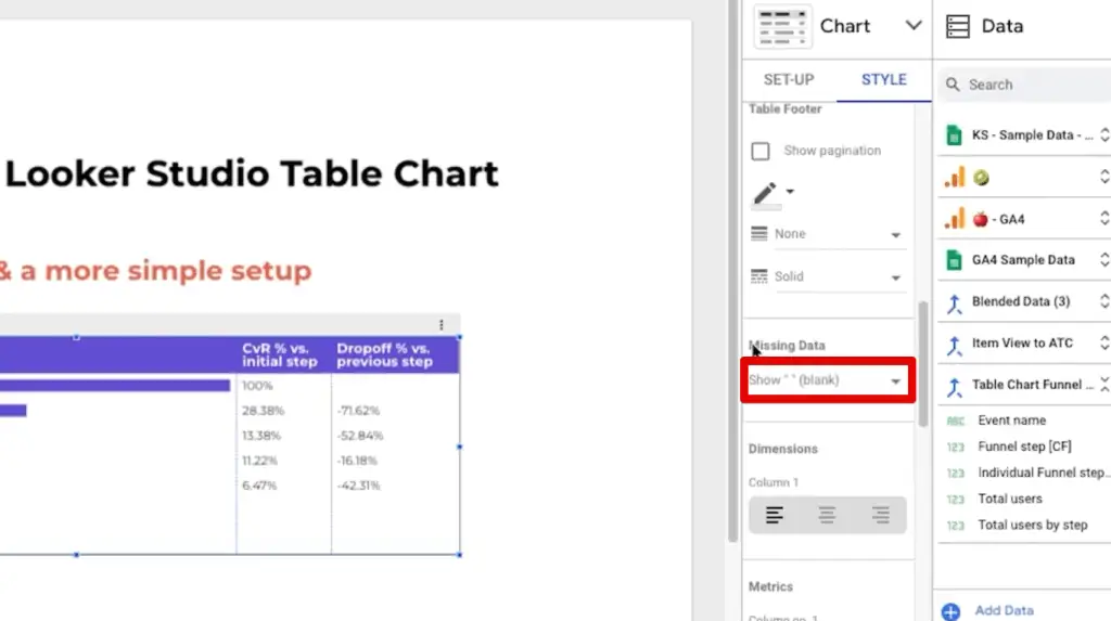 Missing data setting