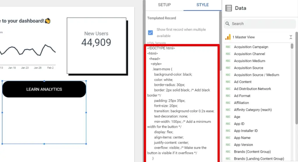 Pasting the code to the HTML template section