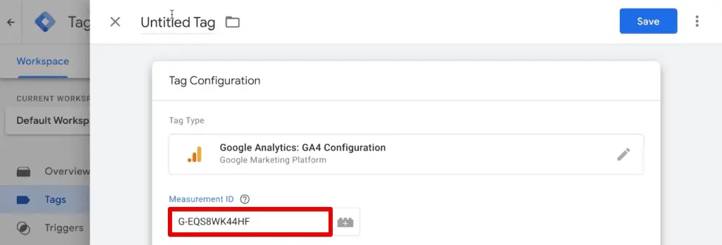 Pasting the measurement ID to the configuration tag