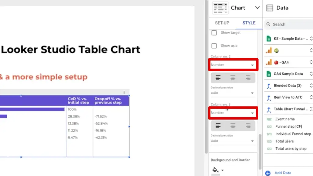 Remaining two columns’ style configuration
