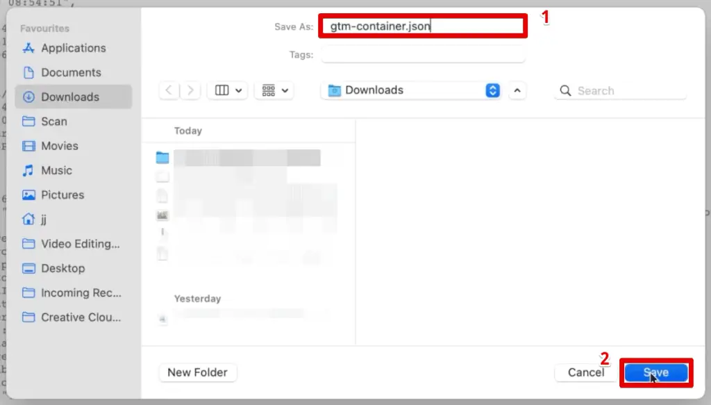 Saving the GTM container JSON file