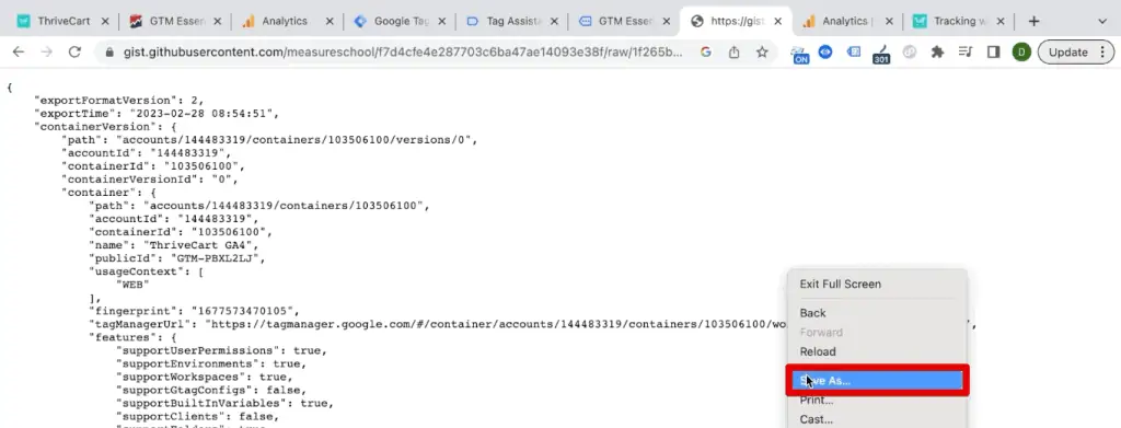 Saving the JSON code
