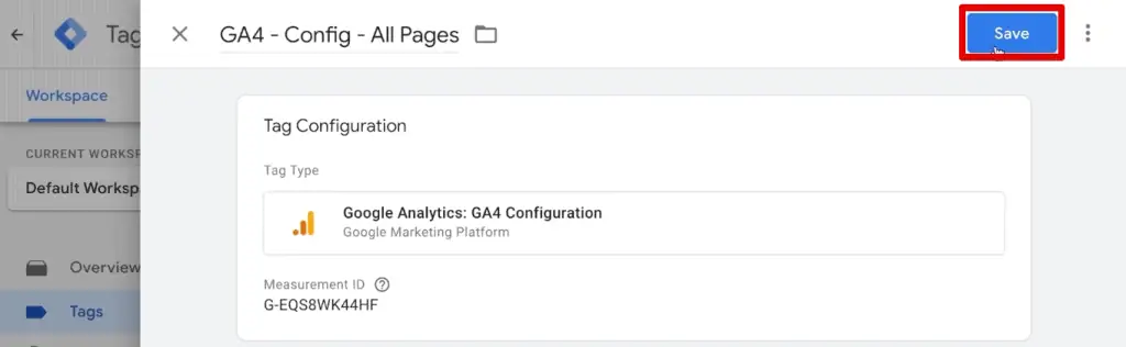 Saving the configuration tag