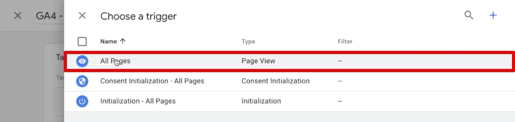 Selecting all pages trigger