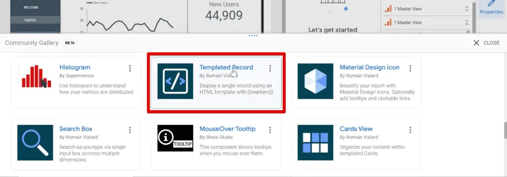 Selecting the Templated Record visualization