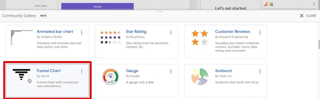 Selecting the funnel chart custom visualization