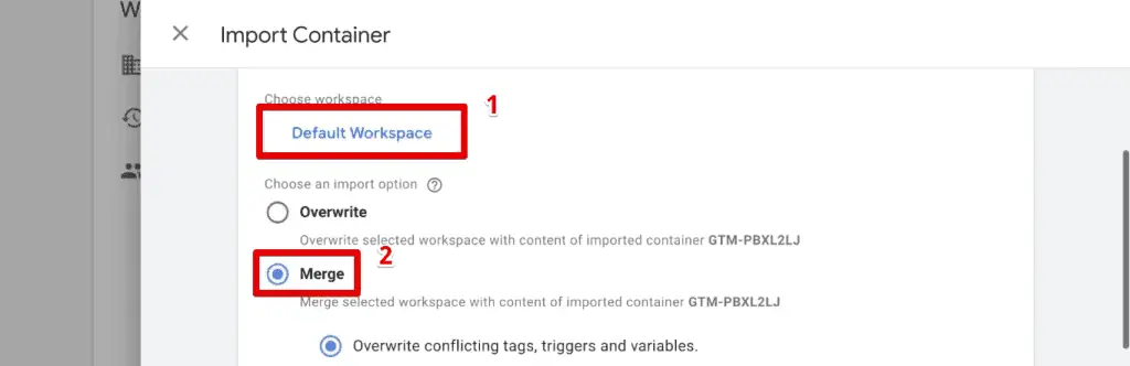 Selecting the import option for the workspace