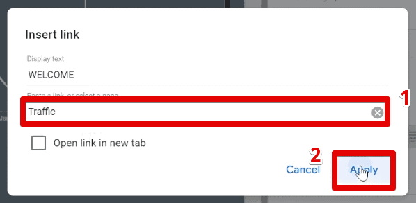 Selecting the link for the welcome navigation button