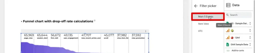 Selecting the main 5 events filter