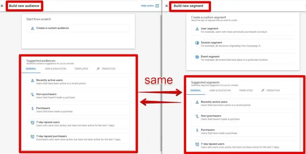 Similarities between the Audience and Segment builders