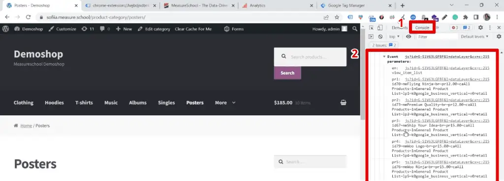 A detailed overview in the console tab