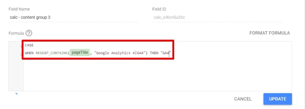 A portion of the content groups formula