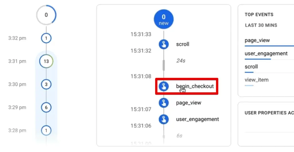 Begin_checkout event in the GA4 DebugView