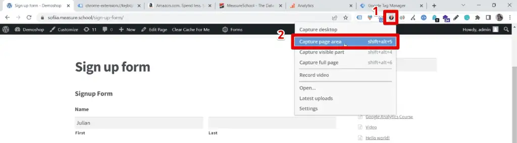 Capturing a page area using Monosnap