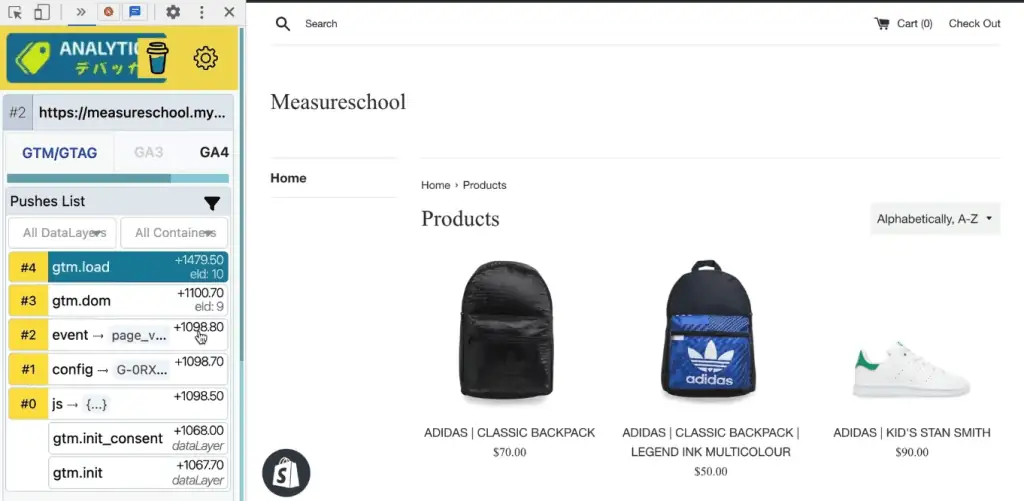 Category page in the Shopify store