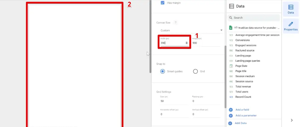 Changing the canvas size width