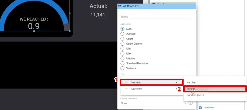 Changing the metric type to a percentage