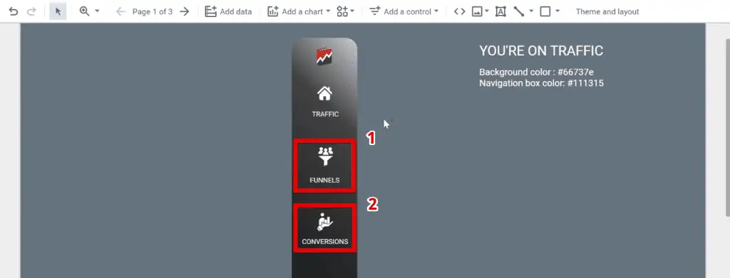 Changing the text and icons to their equivalent pages