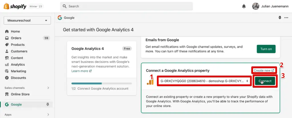 Connecting to a GA4 property