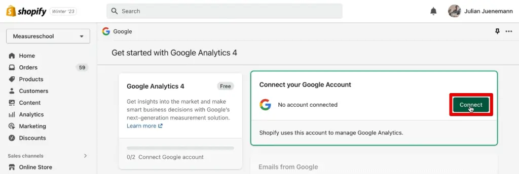 Connecting to a Google account