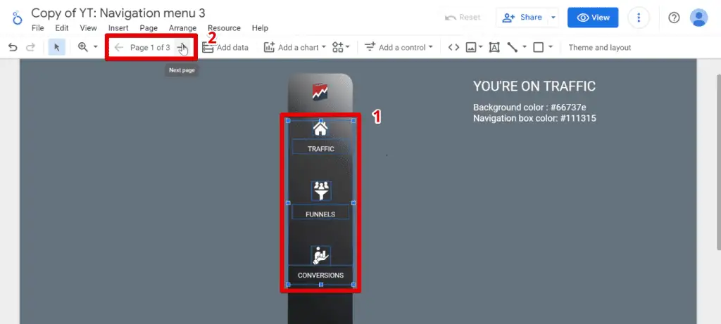 Copying the icons and text to all pages