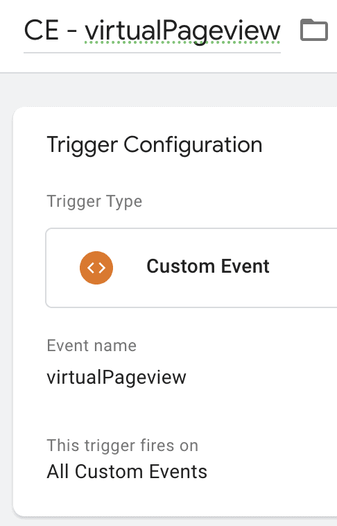 Custom event trigger for virtual pageview event in GTM