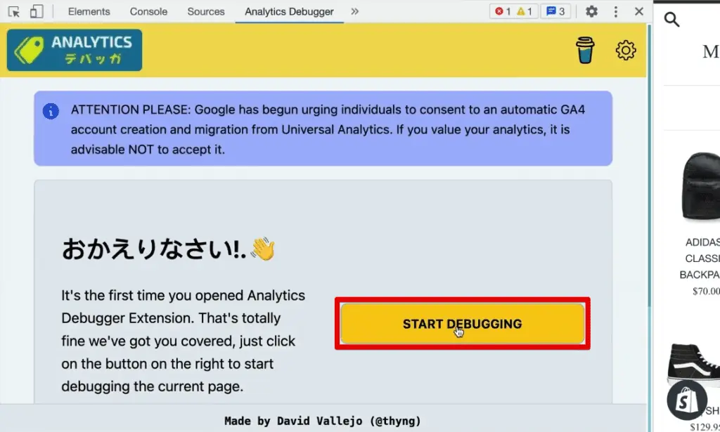 Debugging with the GTM/GA Debugger extension