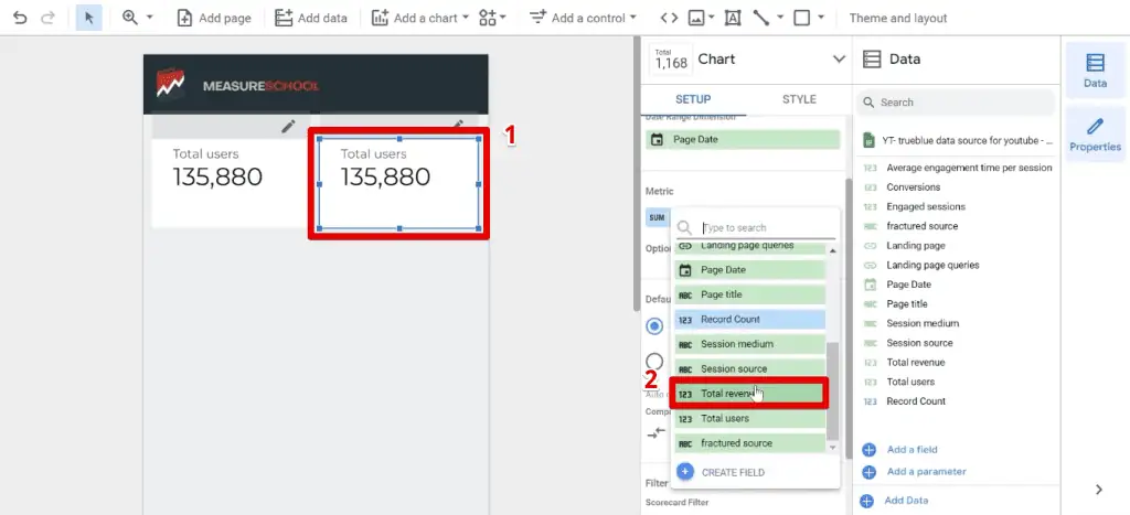 Duplicating the scorecard for the total revenue metric