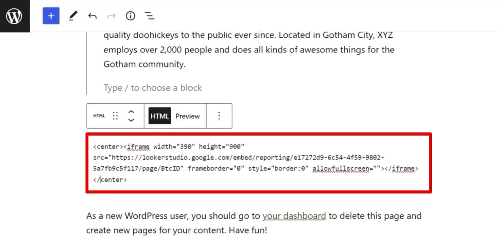 Embedding the report to the website