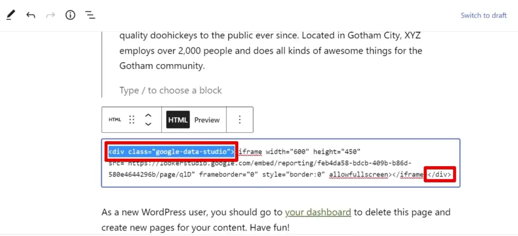 Enclosing the embedded code with a div tag
