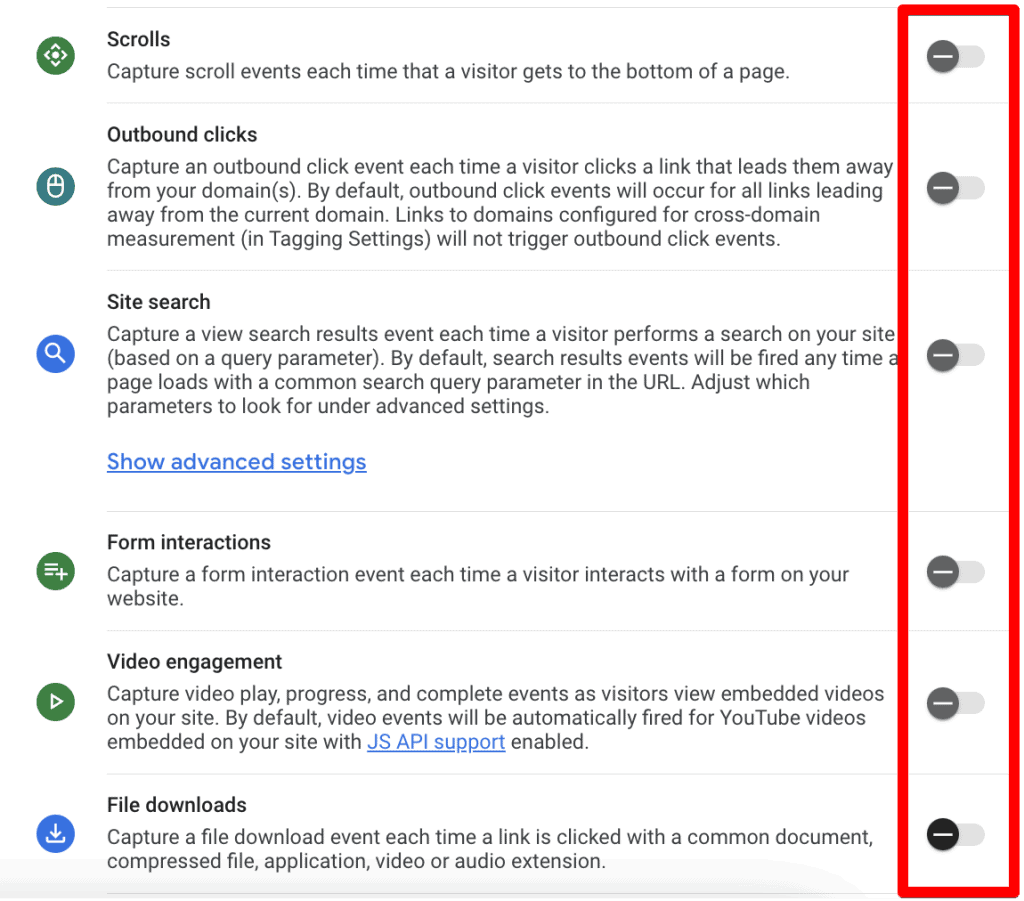 Enhanced measurement settings in GA4