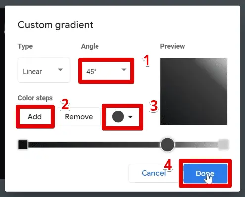 Formatting for the custom gradient