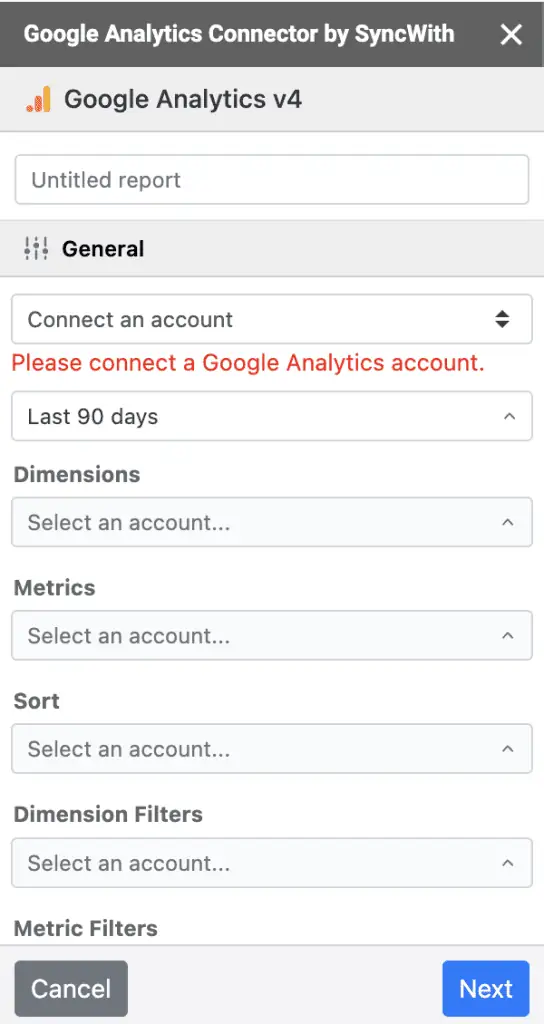 GA4 connector by Syncwith setup interface