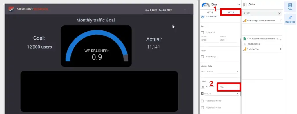 Increasing the font size of the gauge chart