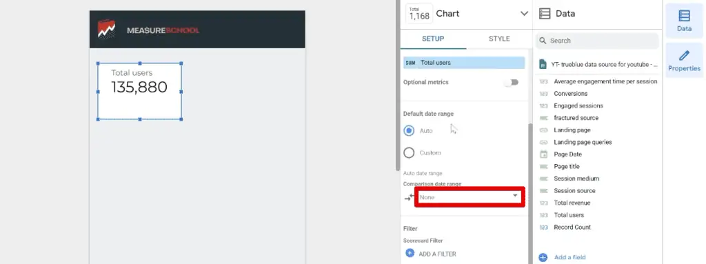 Inserting a comparison date range to the scorecard