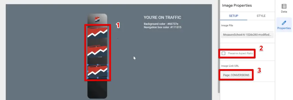 Inserting an image link URL for the navigation buttons
