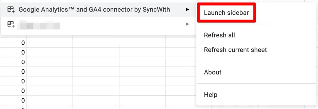 Launch sidebar option for the GA4 connector by Syncwith