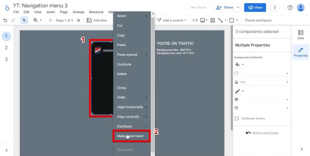Making the navigation menu report-level