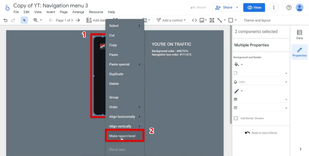 Making the second navigation menu type report-level