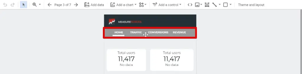 Navigation bars in Looker Studio