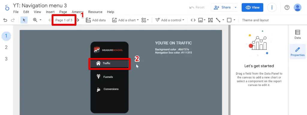 Navigation button formatting for the first page
