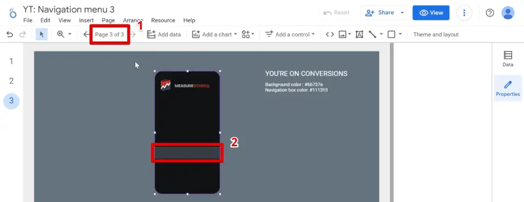 Navigation button indicator on the third page