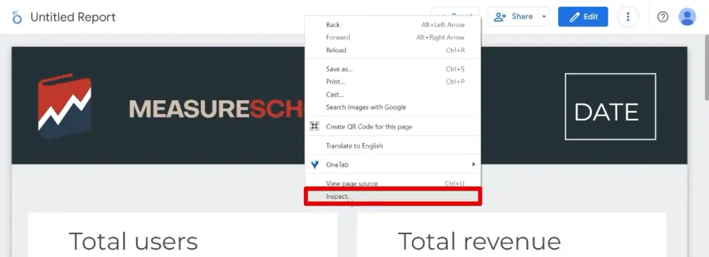 Opening the Chrome developer tools