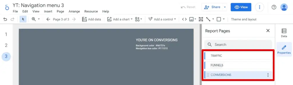 Pages in the sample dashboard
