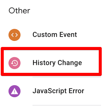 Screenshot of History change trigger in GTM