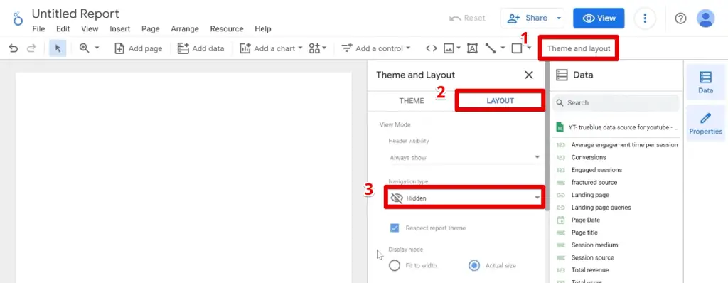 Setting the navigation type to hidden