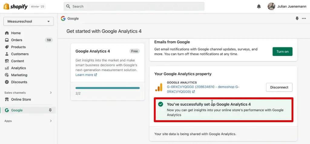 Successful installation of GA4