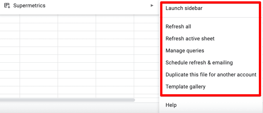 Supermetrics add-on with reporting options under extensions